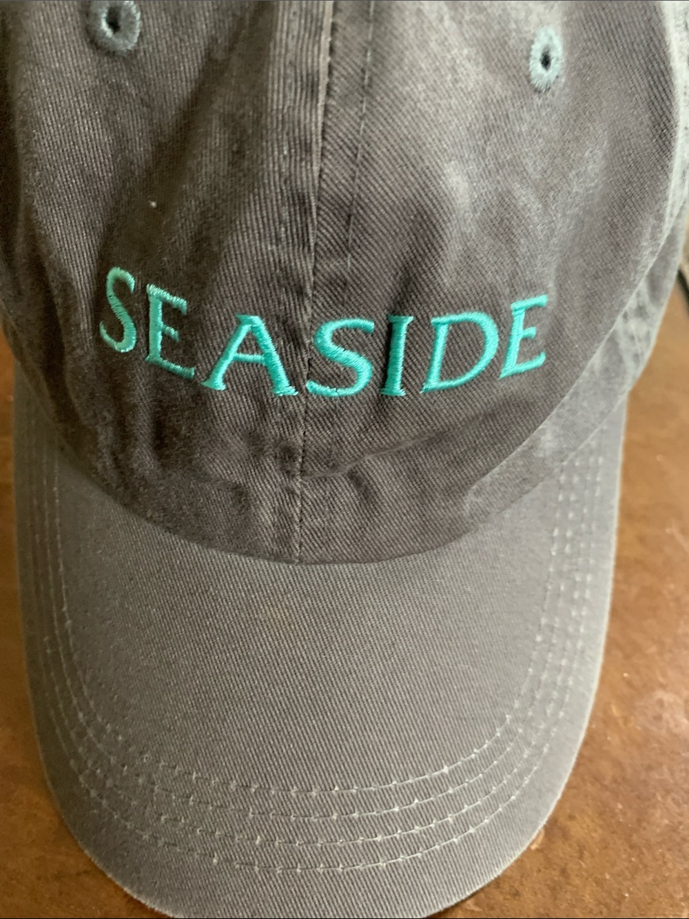Seaside Embroidered Baseball Cap - Teal on Brown